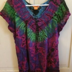 Tie-dyed Cotton Short Sleeve Summer Blouse